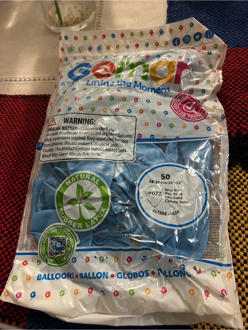 Baby Blue Natural Rubber Latex Balloons - Pack of 50